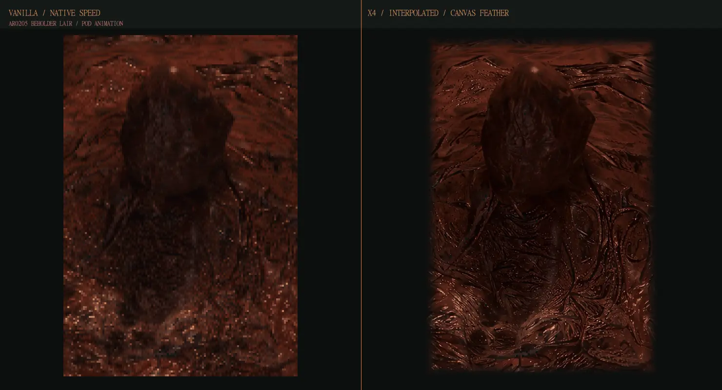 Présentation animée comparant le pod AR0205 natif à sa version x4 interpolée avec le fondu de canvas validé